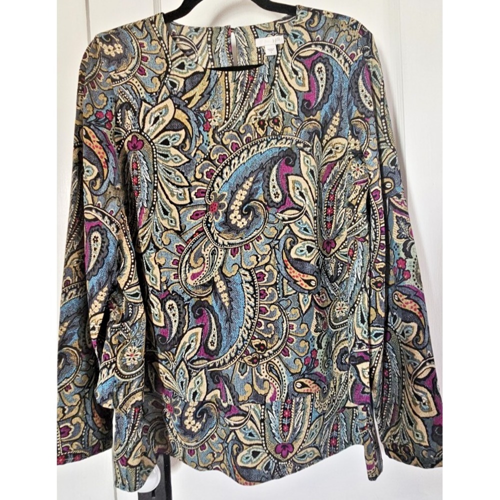 J Jill S Small Womens Layered Paisley Floral Blouse pullover round neck
